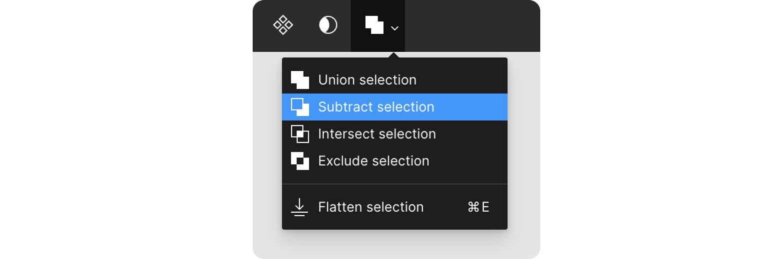 A screenshot of Figma's top pane where the function to create a substract out of multiple visual elements is located.
